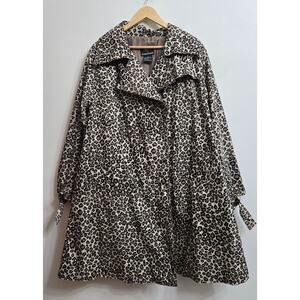 Dennis Basso Womens Mob Wife Classic Leopard Print Swing Coat Animal Print 1X